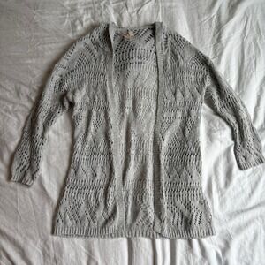 Vintage‎ Style Shimmer Crochet Open Knit Hooded Duster Fairy Core Boho Grey Sz L